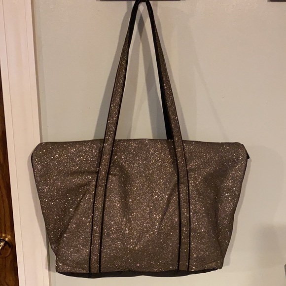 Victoria's Secret Bag Metallic Glitter Gold Tote - Picture 2 of 9